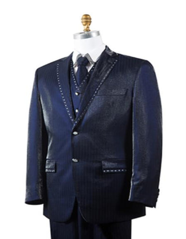 Western Suit - Cowboy Tuxedo With Trim Collar - Rhinestone Slim Fitted Jacket And Pants - Navy Tuxedo