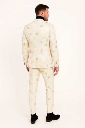 Mens White and Gold Embroidered Floral Suit Prom Tuxedo Suit
