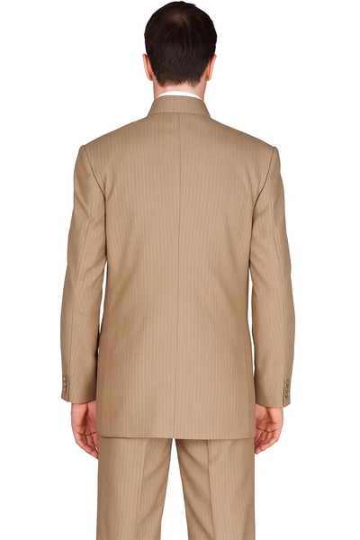 34 Mens Button Mandarin Collar Suit in Tan Pinstripe