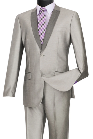 Mens Gray Tuxedo - Grey Wedding Suit-Mens 2 Button  Slim Fit Peak Shawl Tuxedo In  Grey