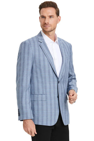 Saco vaquero - Western Sport Coat - Western Blazer- Men's Two Button Business Casual Double Windowpane Navy Blue Sport Coat