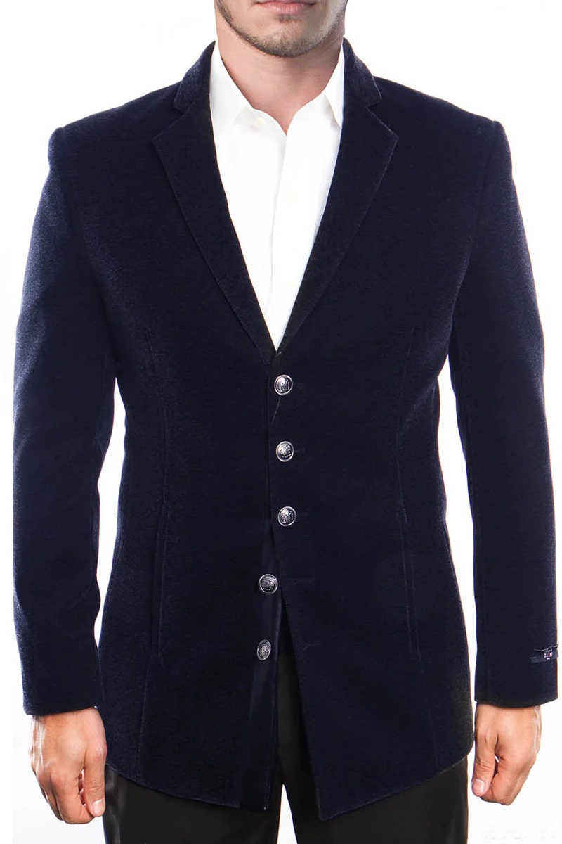 Men's Five Button Vintage Style Velvet Coat in Navy