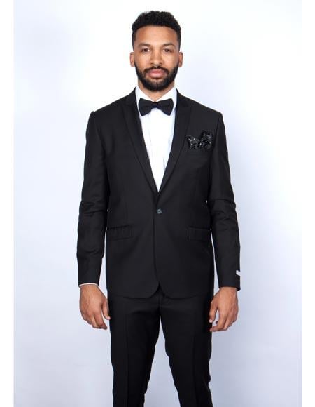 Men's Black Skinny 100% Wool Suit