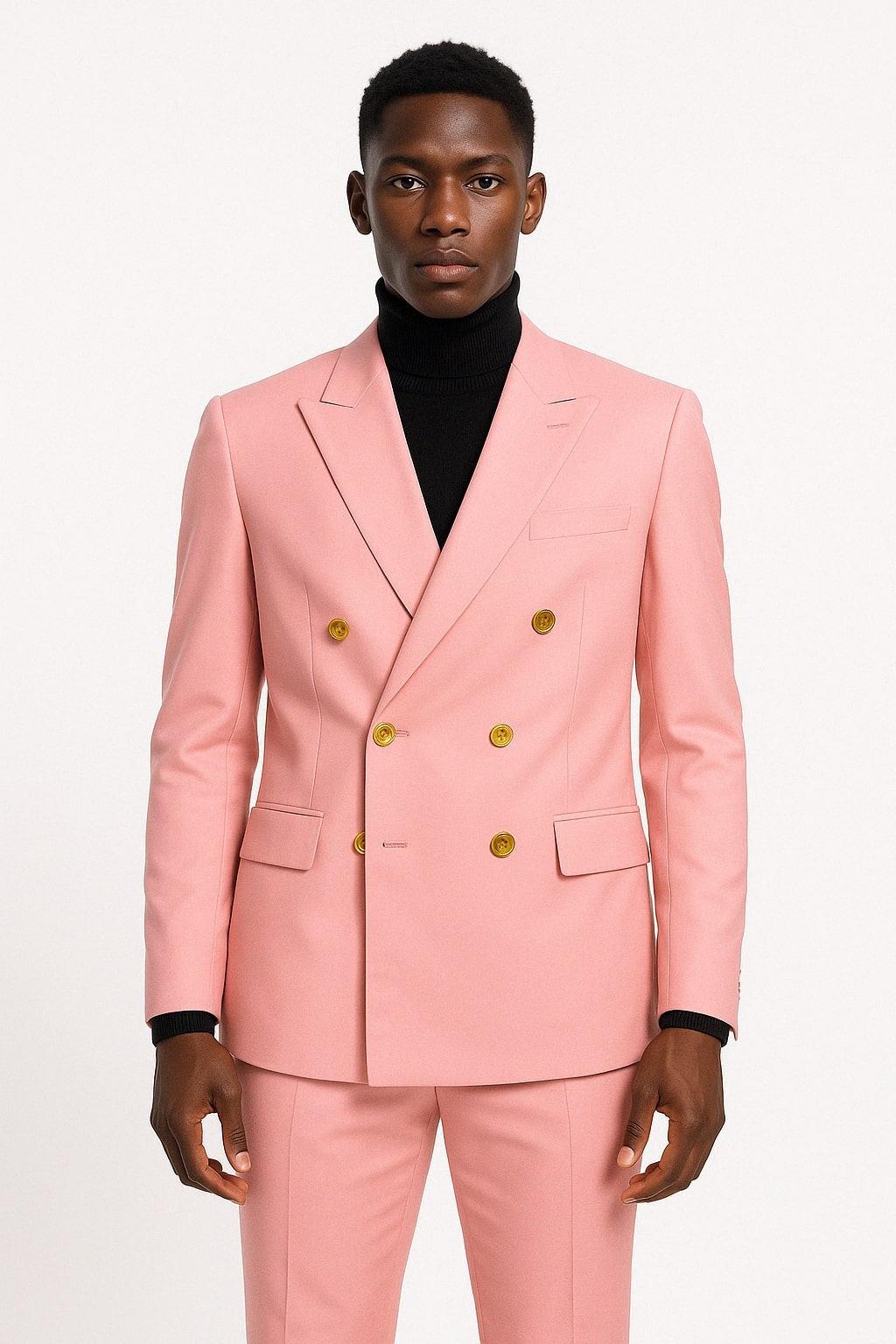 Mens Pink Double | breasted Suit With Gold Buttons