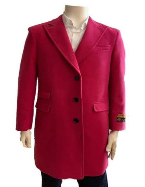 Mens Carcoat - Hot Pink Three Quarter Peak Lapel Topcoat