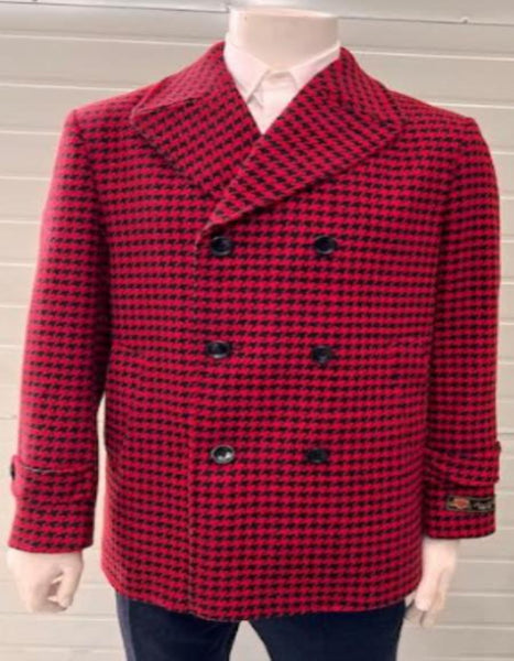 Mens Plaid Peacoat - Plaid Pattern Red Coat main image 0