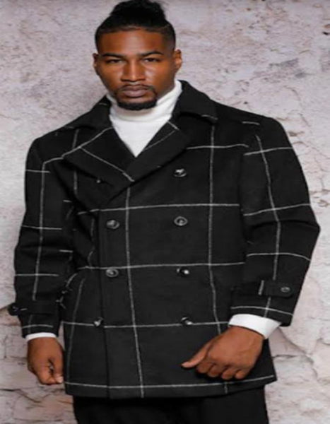 Men's Plaid Overcoat - Plaid Topcoat Black main image 1