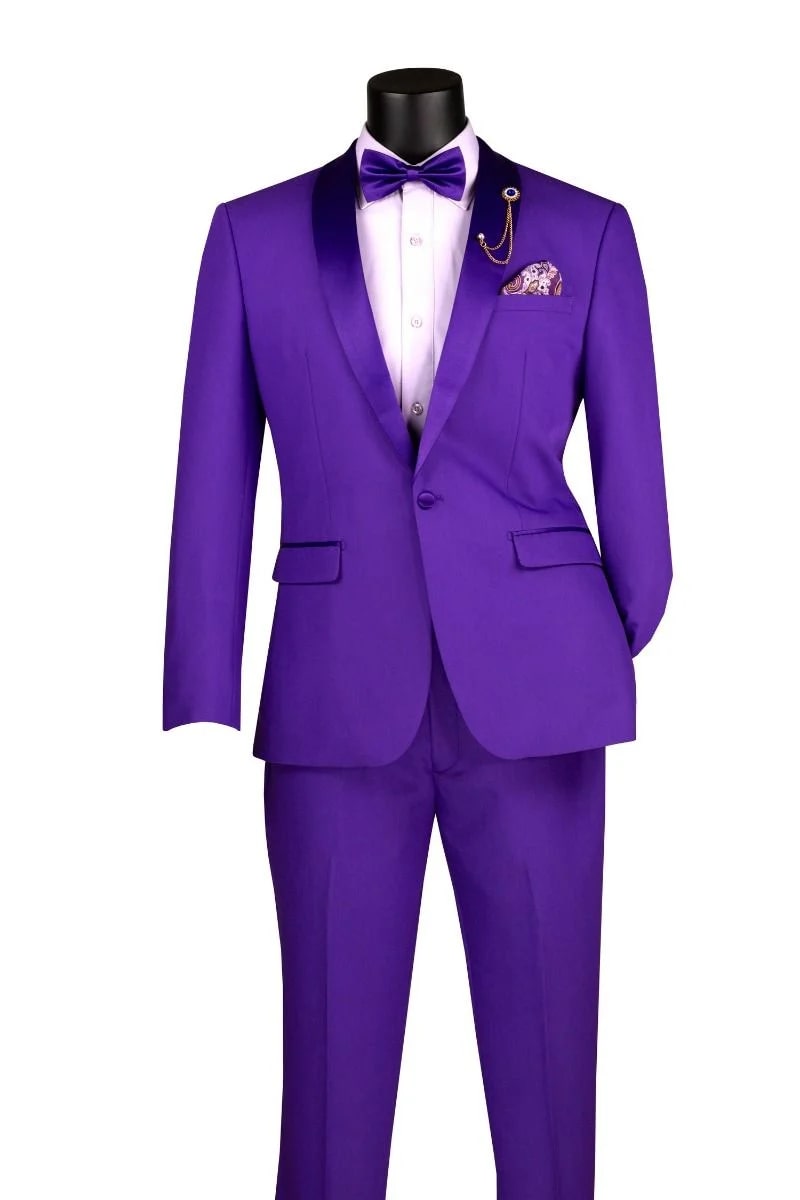 Purple Tuxedo Suit for Men Stylish Two-Piece Prom and Wedding Suit with Matching Satin Lapel