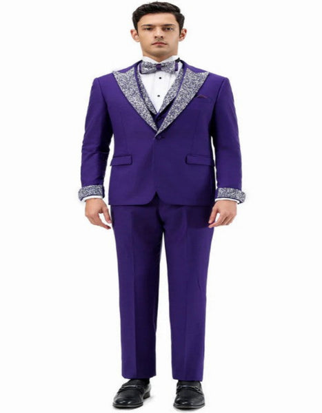 Purple Satin Tuxedo Set – 4-Piece Statement for Weddings & Proms