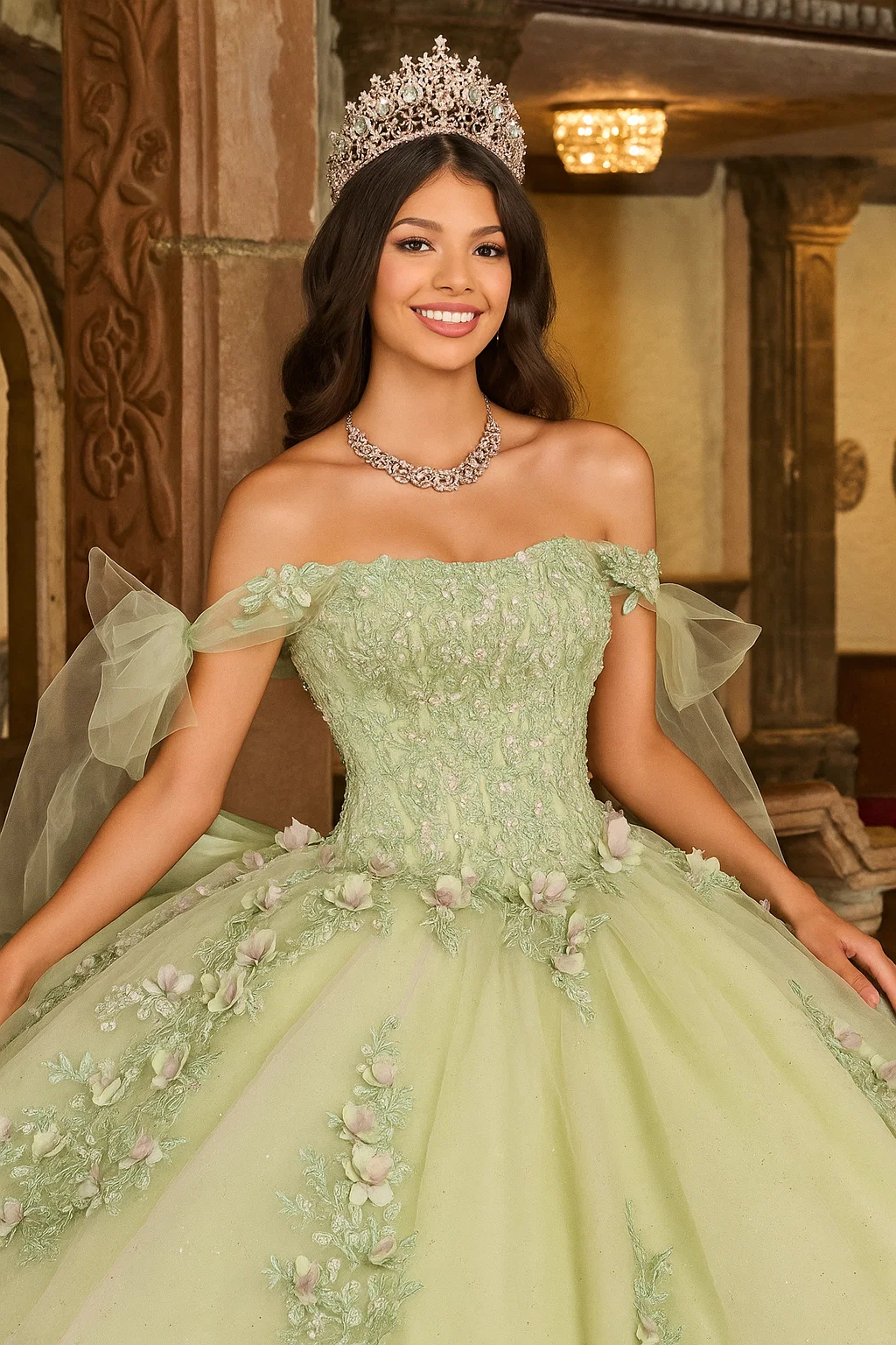 Rachel Allan RQ1132 Applique Sheer Corset Quinceanera Dress