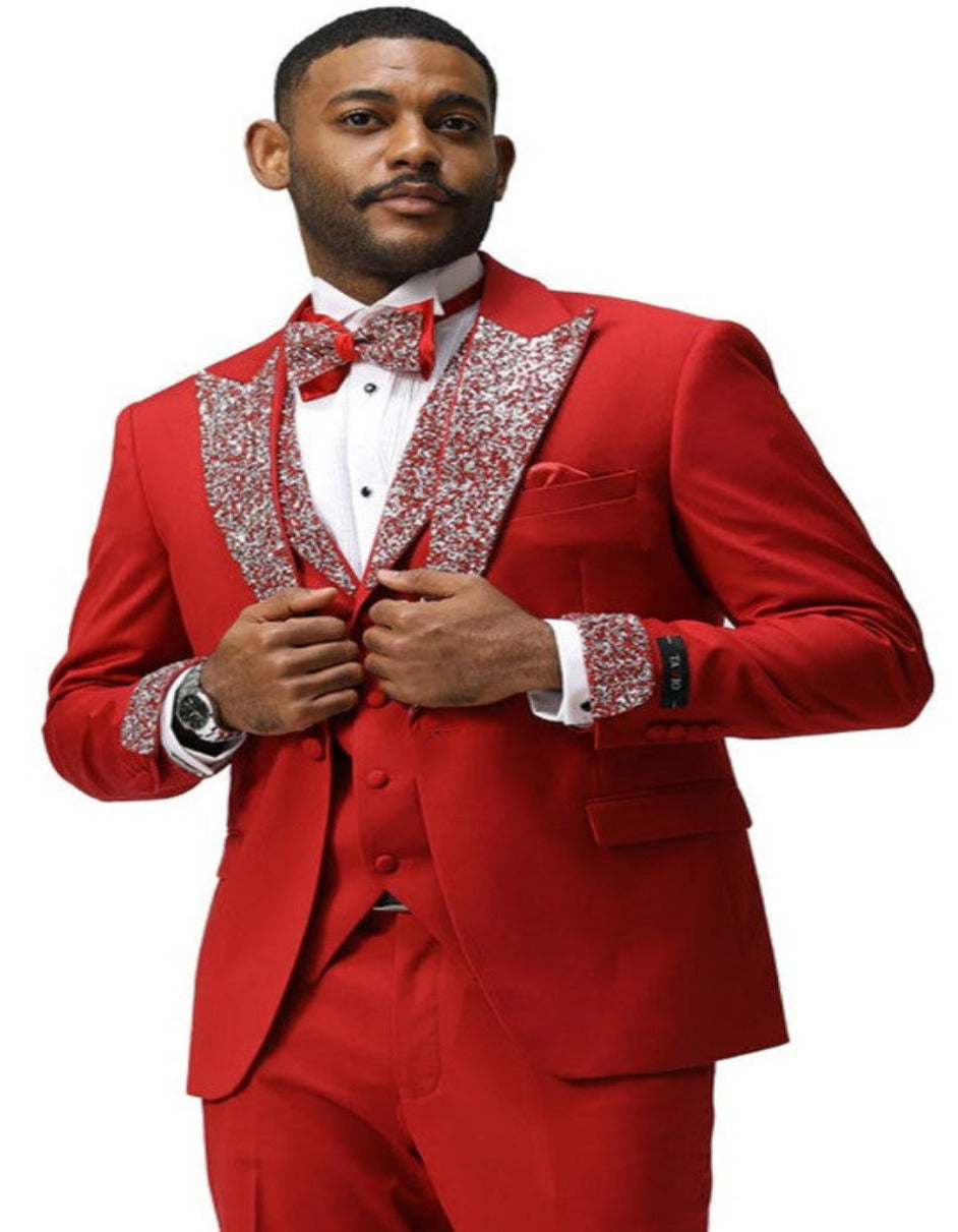 Red and White Christmas New Year Holiday Party Suit Matching Bowtie