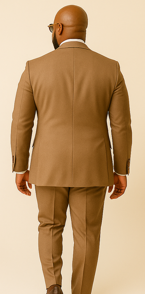 Rossiman Men??s Tan Suit ?? Gold Buttons & Double-Breasted Vest Elegance