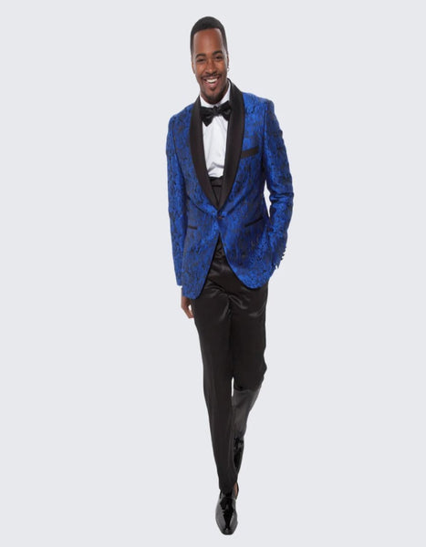 Blue Prom Suit - Blue Homecoming Outfits For Guys Black Satin Shawl Lapel Royal main image 1