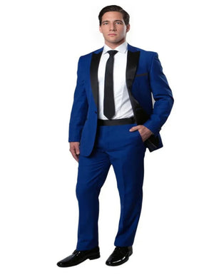 Blue Wedding Tuxedo - Men's Slim Fit One Button Peak Lapel Wedding Royal Blue Tuxedo