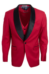 Men's Stacy Adams Vested One Button Shawl Lapel Tuxedo In Red