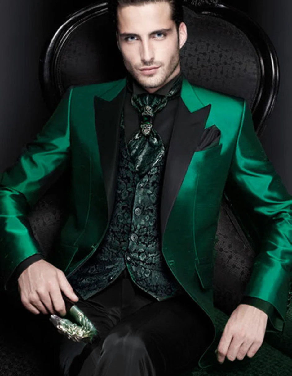 Men's Emerald Green Satin Wedding Suits 2 Pieces Tuxedos for Male Men's Emerald Green Satin Wedding Suits 2 Pieces Tuxedos for Male