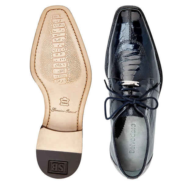 Belvedere Siena Ostrich Leg Split Toe Black Dress Shoe for Men