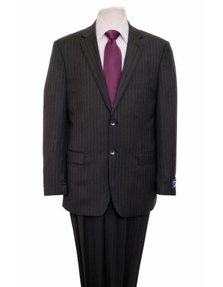 Designer Affordable Inexpensive Men's Dark Gray Pinstripe Classic Suit Flat Front Pant