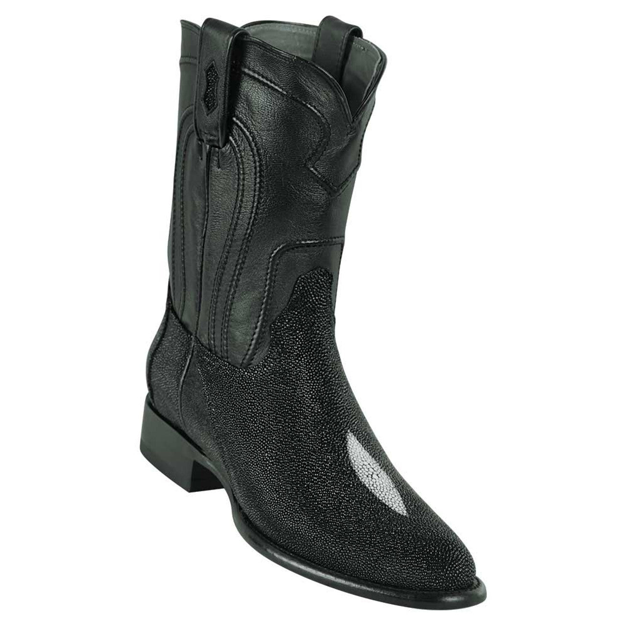 Los Altos Menƒ??s Genuine Single Stone Sting Ray Black Roper Toe Boots