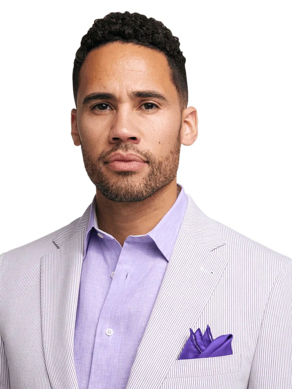 Mens Lavender Seersucker Suit Blazer Pants Cotton Fabric - Summer Fabric in Purple color