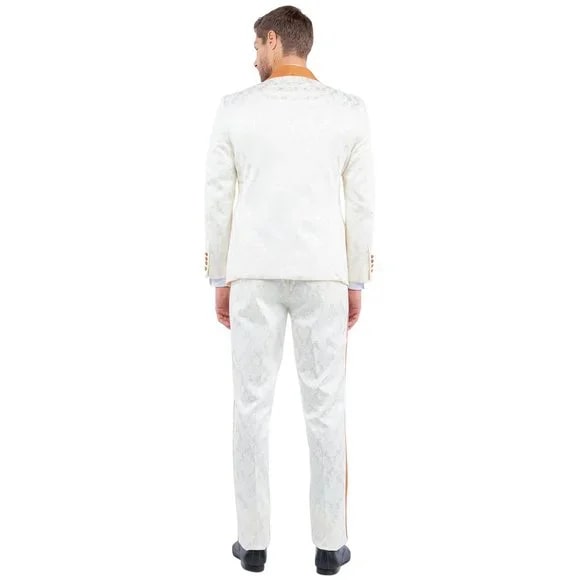 New Paisely Skinny Fit Double-Breasted By Tazio, Ivory & Rustic Orange Tuxedo - Men's Tuxedo USA