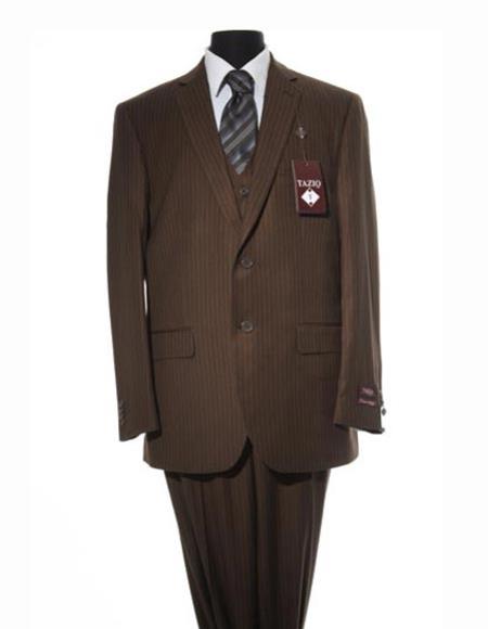 Men's Brown Stripe ~ Pinstripe 2 Button Cheap Priced Business Suits Clearance Sale main image 0