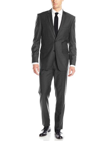 Men's Slim Fit Grey 2-button Notch Collar Business Suit main image 1