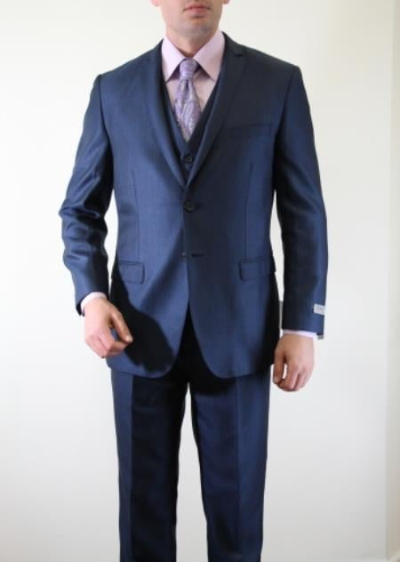 Tweed 3 Piece Suit - Tweed Wedding Suit Slate Indigo ~ Bright Blue Pinstripe Italian Slim Fitted Herringbone Tweed Two Button Three Piece Burgundy Suit