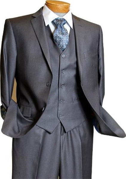 Men's 3 Piece Light Grey Notch Collar Double Vent Slim Fit Vested Suit main image 1