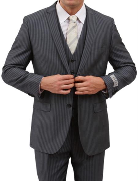 Men's Grey Stripe ~ Pinstripe 2-button 2 Piece Suits - Two piece Business suits Suit