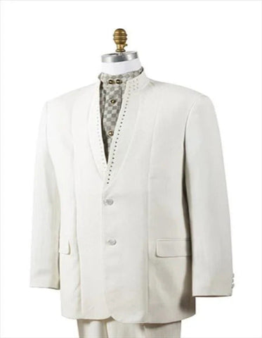 Western Suit - Cowboy Tuxedo With Trim Collar - Rhinestone Slim Fitted Jacket And Pants - Off White Tuxedo