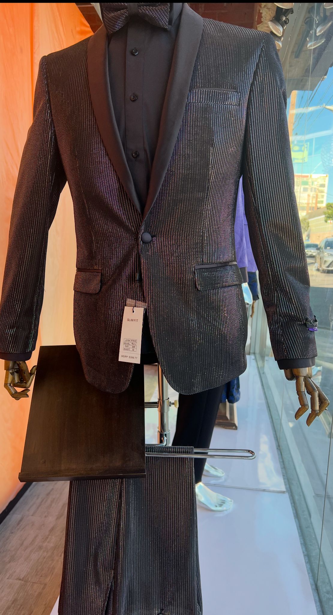 Mens Shiny Black Glitter Tuxedo with Satin Shawl Lapel Ultra Slim Fit Sparkle Suit for Weddings, Proms & Formal Events