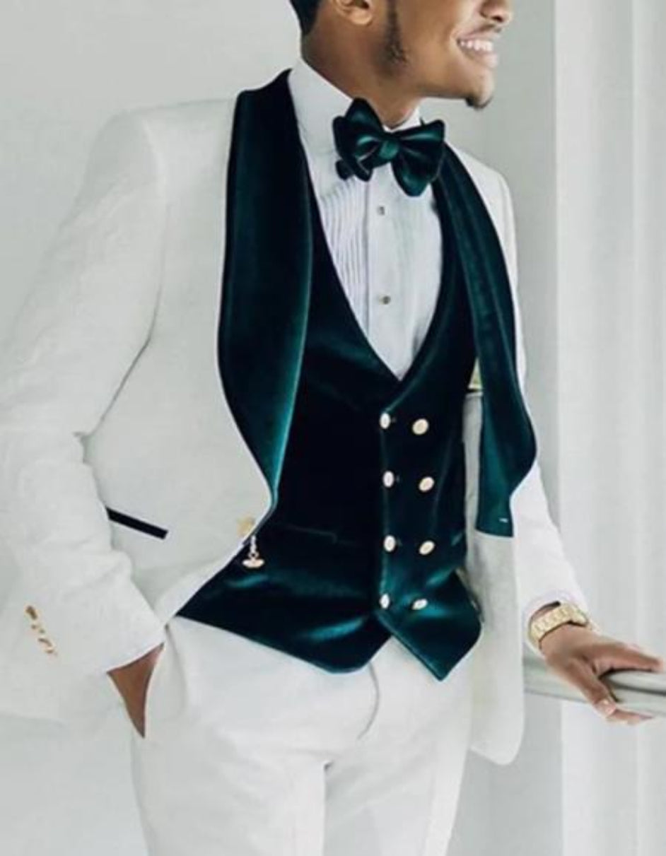 White and Green Tuxedo - Mens Wedding Suit - Men's Tuxedo USA