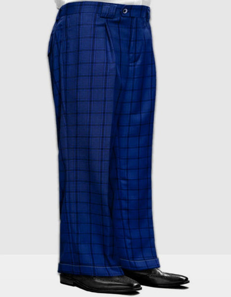 dress Mens Designer Wool Pleated Wide Leg Dress Pants in Sapphire Blue