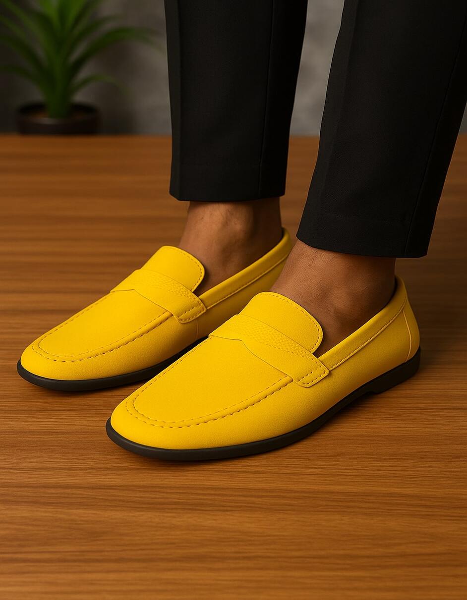Men's Yellow Suede Loafers Casual Slip-On Moccasin Driving Shoes