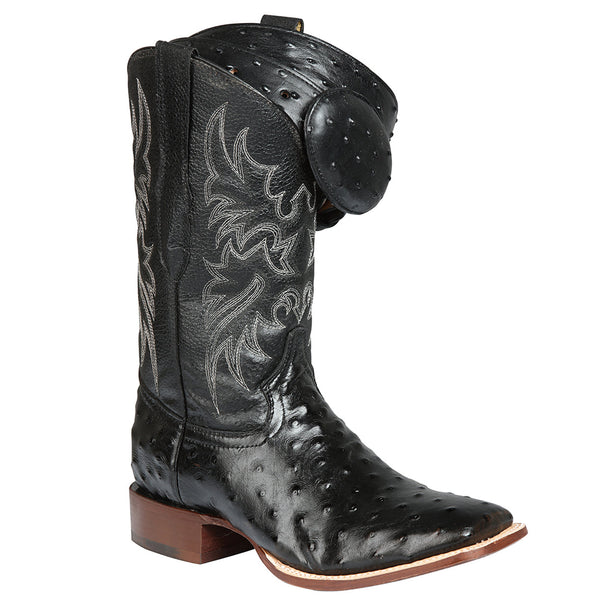 Black Ostrich Print Boots Square Toe main image 0