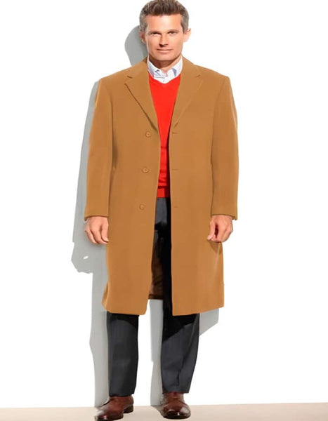 Men's Camel 6 Buttons Big and Tall Long Men's Dress Topcoat