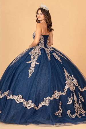 Cape Strapless Glitter Ball Gown by Elizabeth K GL3078 - Quinceanera Dresses