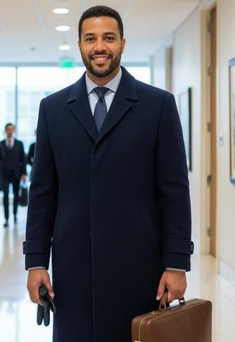 Men's Navy Single Breasted Full Length Top Coat Seattle