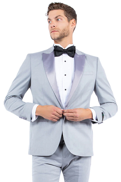 Mens Gray Tuxedo - Grey Wedding Suit-mens Modern Fit One Button Peak L