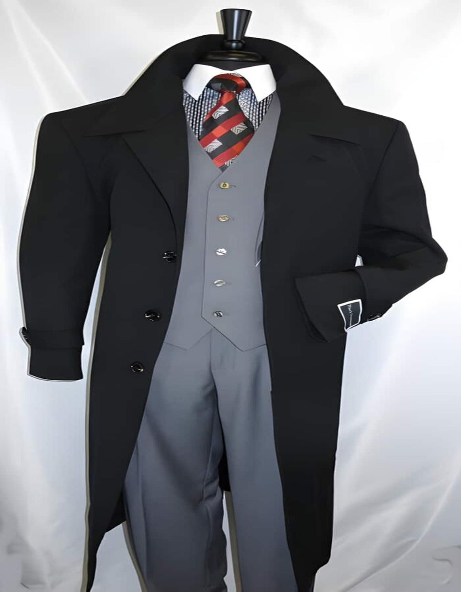 Men's Diamond Duster Overcoat Jet Black - Men's Tuxedo USA