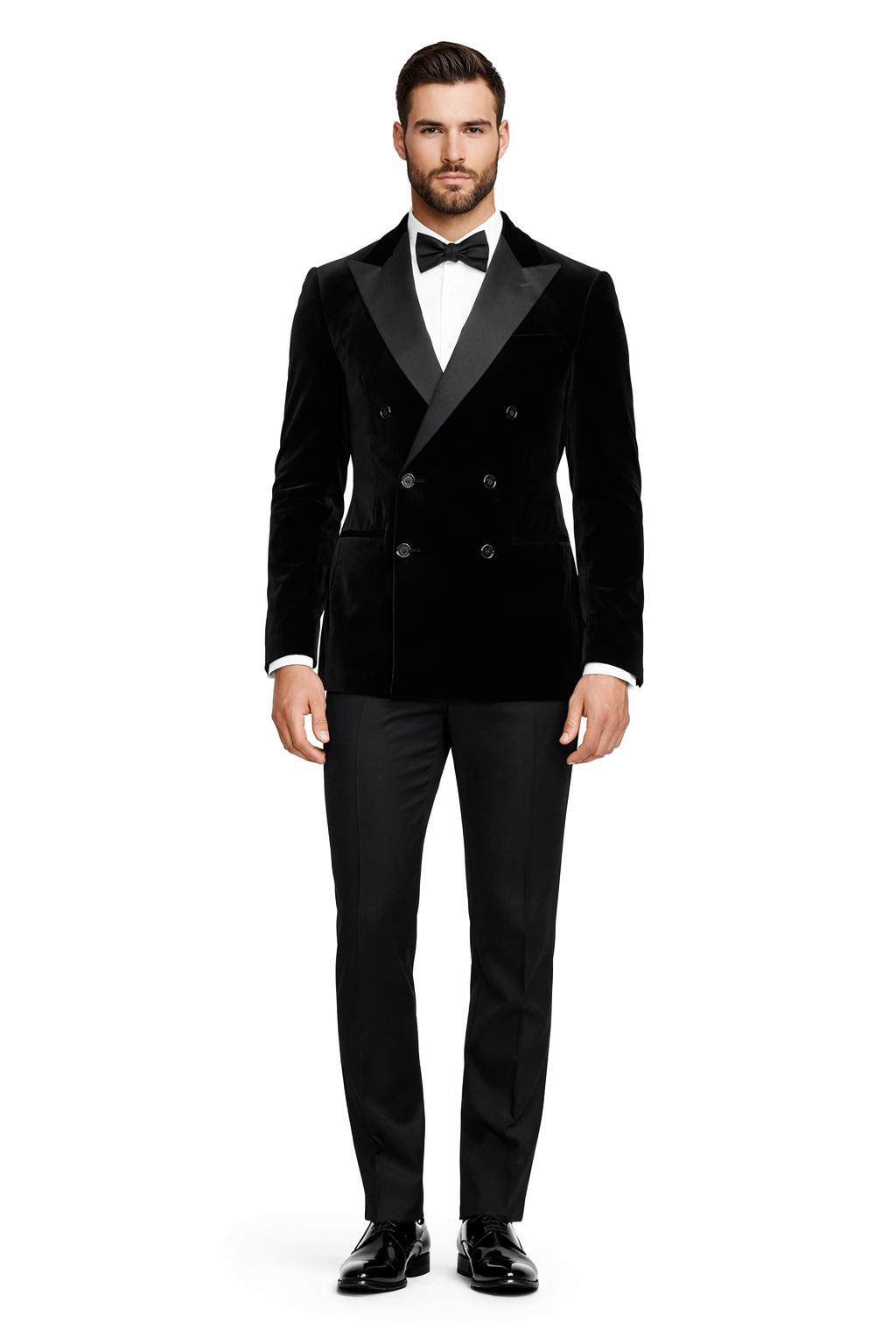 Double Breasted Six Button Black Velvet Tuxedo for Men
