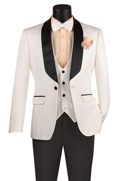 Men's Slim Fit Wedding & Prom Tonal Paisley White Tuxedo Jacket main image 0