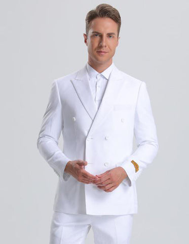 Mens Double Breasted Summer Seersucker Suit in White Pinstripe