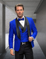 Statement Suit - Statement Italy Suit - Wool Suit - Statement Men's 3 Piece Modern Fit Tuxedo - Textured Jacket and Vest