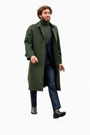 Mens Olive Green Wool Overcoat Outfit Winter Business Casual Style