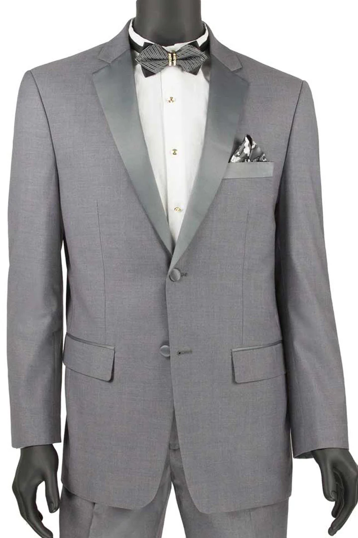 Mens Gray Tuxedo - Grey Wedding Suit-Mens 2 Button  Slim Fit  Notch Tuxedo  In Grey