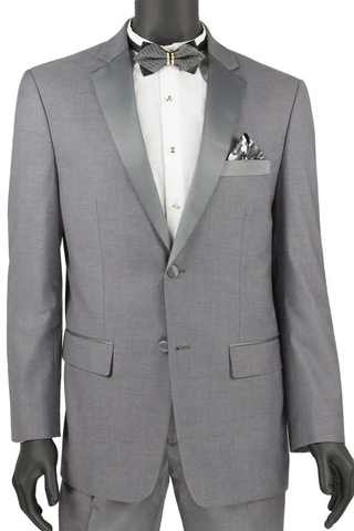 Mens Gray Tuxedo - Grey Wedding Suit-Mens 2 Button  Slim Fit  Notch Tuxedo  In Grey