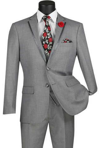 Mens Gray Tuxedo - Grey Wedding Suit-Mens Vested Wedding Trim Tuxedo  In Grey
