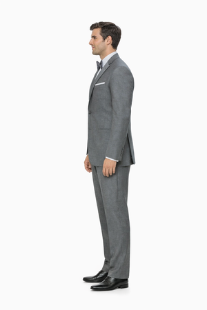 Mens Designer Grayson Satin Trim Wedding Tuxedo in Grey